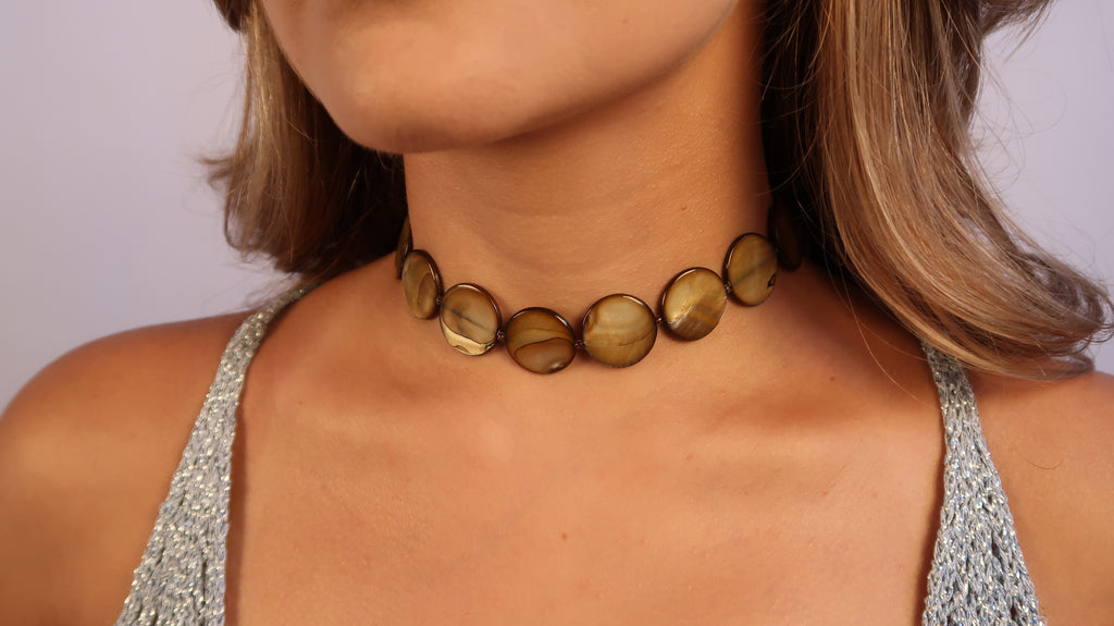 Pearl Bead Necklace - Golden Brown