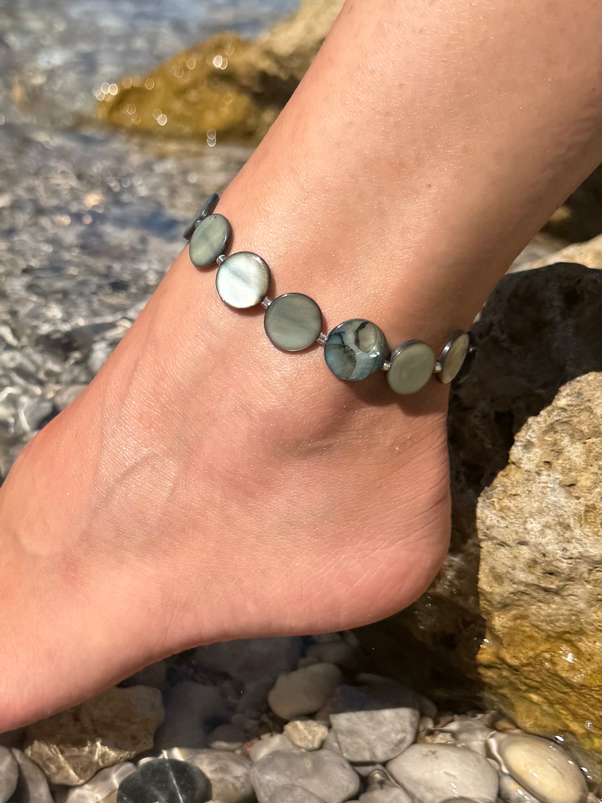 Pearl Bead Anklet - Slate Blue