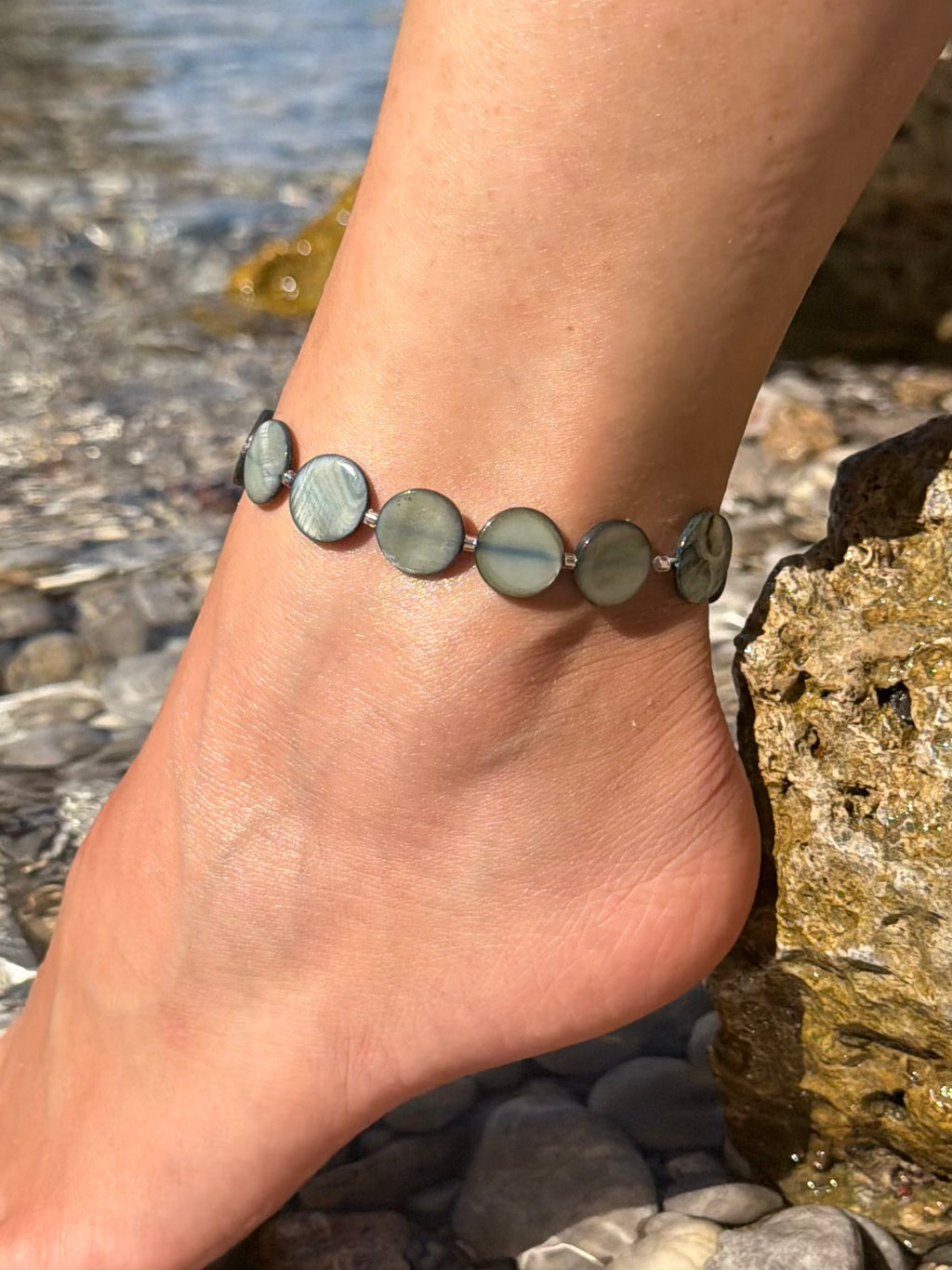 Pearl Bead Anklet - Slate Blue