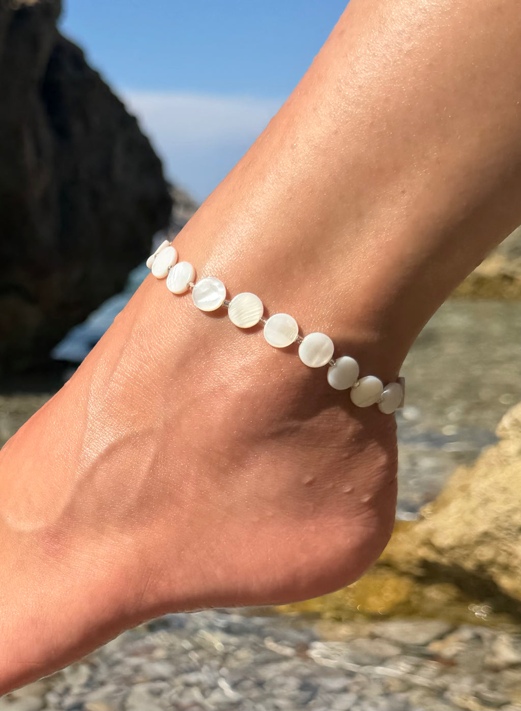 Pearl Disc Anklet - Flat