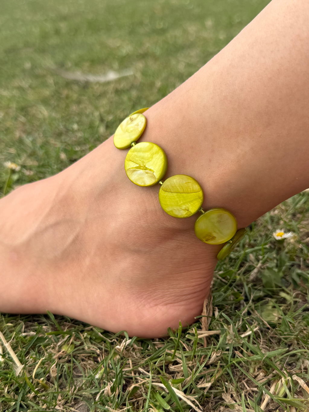 Pearl Bead Anklet - Apple Green