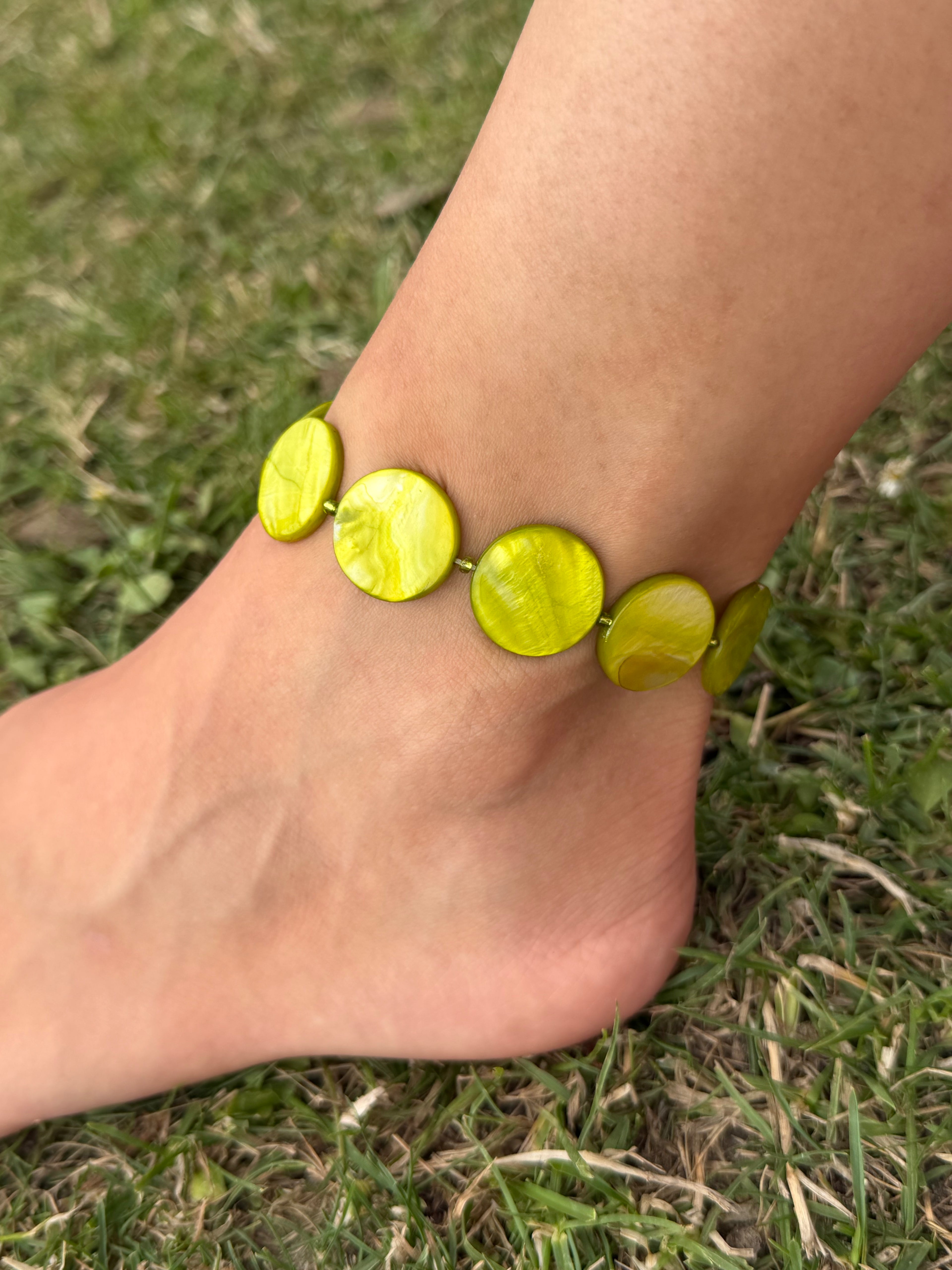Pearl Bead Anklet - Apple Green