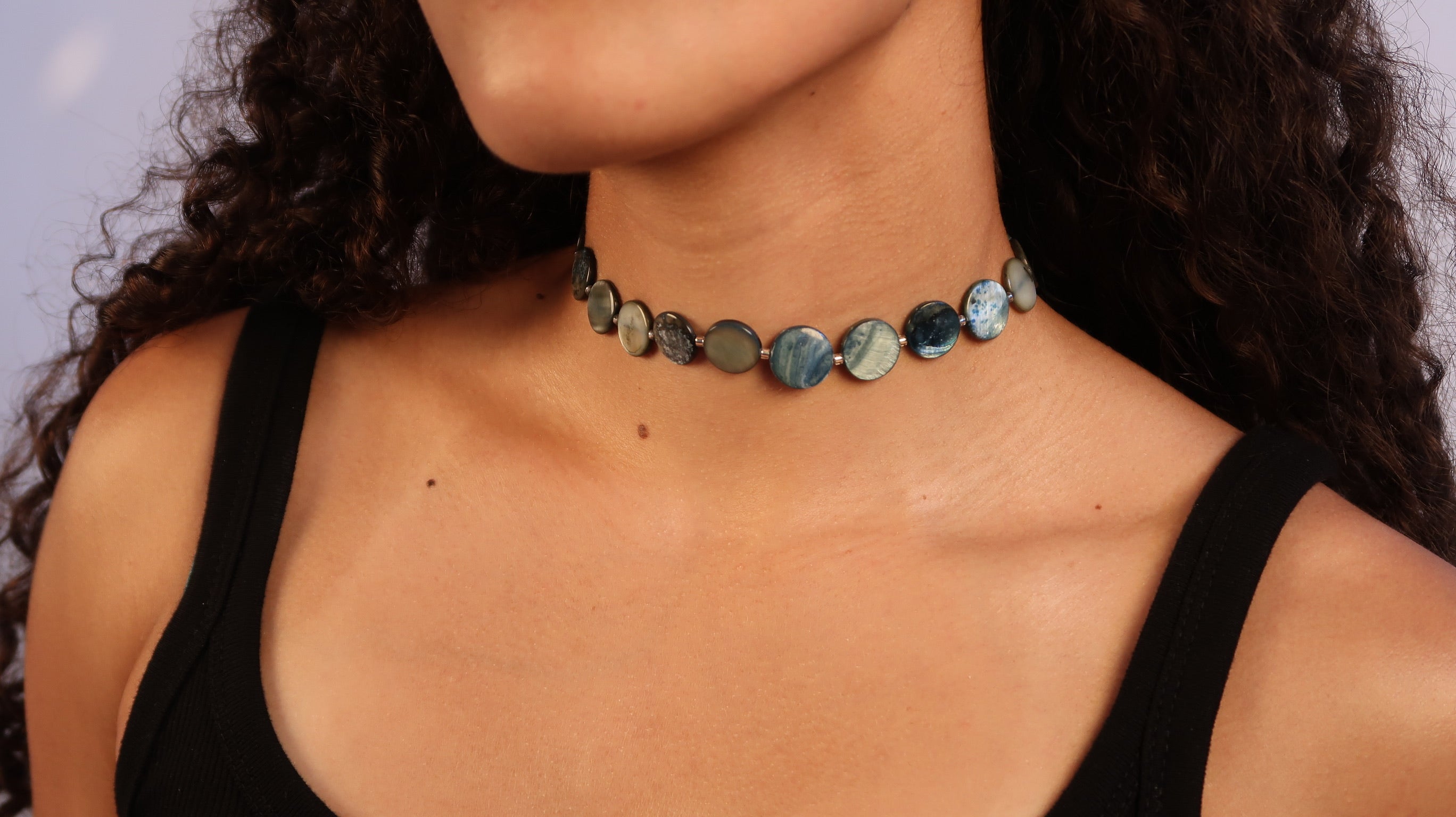 Pearl Bead Necklace - Slate Blue