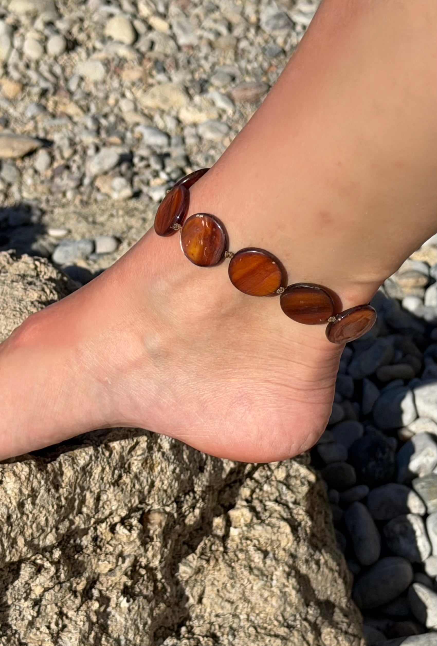 Pearl Bead Anklet - Earth Brown